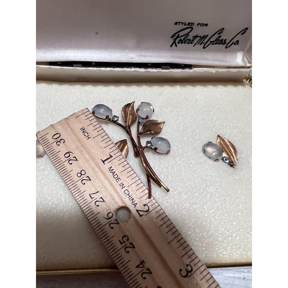 Vintage Signed VAN DELL 12k Gold Filled Brooch & Scew-Back Earring Set Blue - Picture 12 of 16